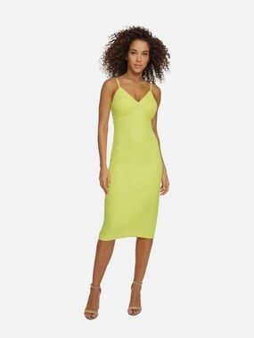 Siena Studio Neon Lime V-Neck Midi Dress